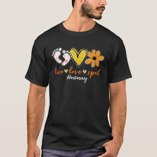 Live Love Spoiled Nonny Footprints Heart Flower Mo Tシャツ (正面)