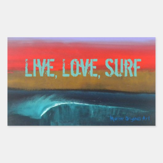 Live, Love, Surf stickers by Mareneオリジナルアート 長方形シール (正面)