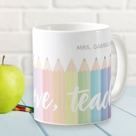 Live Love Teach レインボー オーダーメイド 先生用マグカップ コーヒーマグカップ