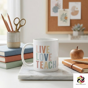 Live Love Teach レインボー 先生 感謝 コーヒーマグカップ