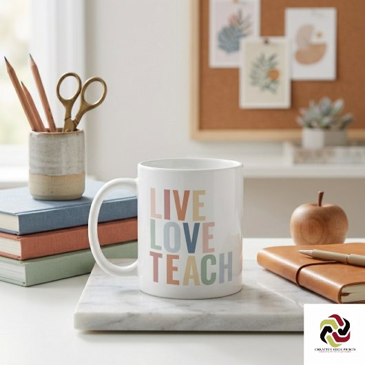Live Love Teach レインボー 先生 感謝 コーヒーマグカップ
