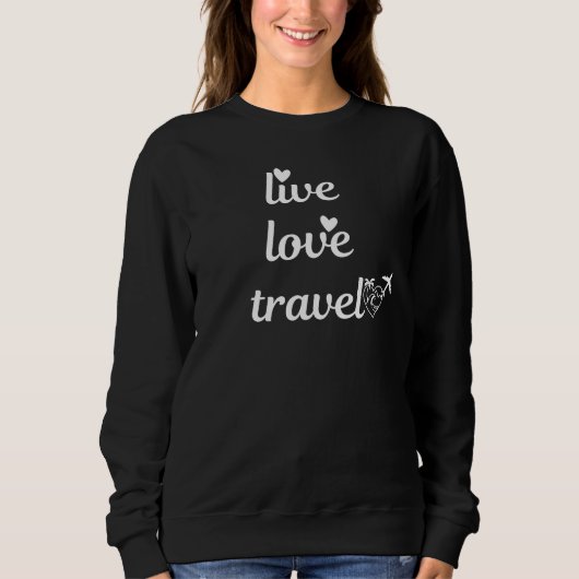 Live Love Travel タイポグラフィー、紙飛行機、シンプル スウェットシャツ (正面)