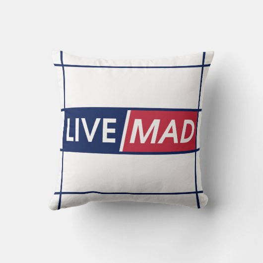 LIVE MAD – Bold Motivational Throw Pillow (White) クッション (裏面)