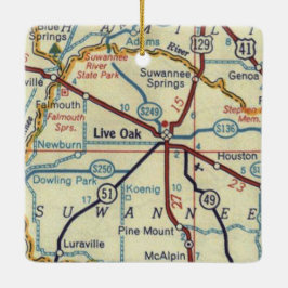 Live Oak Floridaヴィンテージマップ セラミックオーナメント