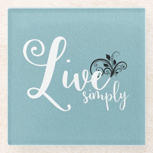 "Live Simply"タイポグラフィシンプル引用文 ガラスコースター (正面)