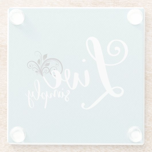 "Live Simply"タイポグラフィシンプル引用文 ガラスコースター (裏面)