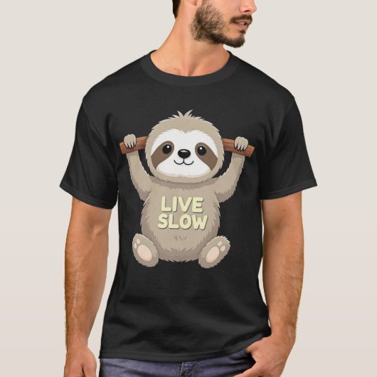 Live Sloth Tシャツ – かわいい漫画デザイン (正面)