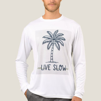 "Live Slow" Palm Tree Embroidery Design - Tropical トライブレンドＴシャツ