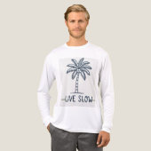 "Live Slow" Palm Tree Embroidery Design - Tropical トライブレンドTシャツ (正面全体)