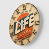 Live the Life You've Imagined Rustic Home Office D ラージ壁時計 (傾斜)