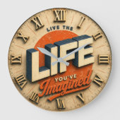 Live the Life You've Imagined Rustic Home Office D ラージ壁時計 (正面)