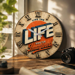 Live the Life You've Imagined Rustic Home Office D ラージ壁時計