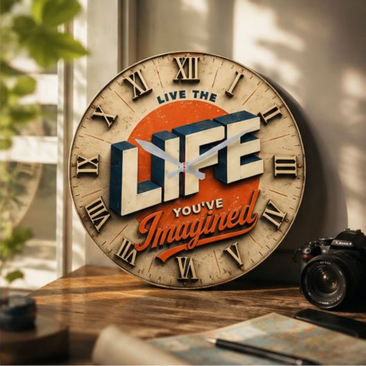 Live the Life You've Imagined Rustic Home Office D ラージ壁時計