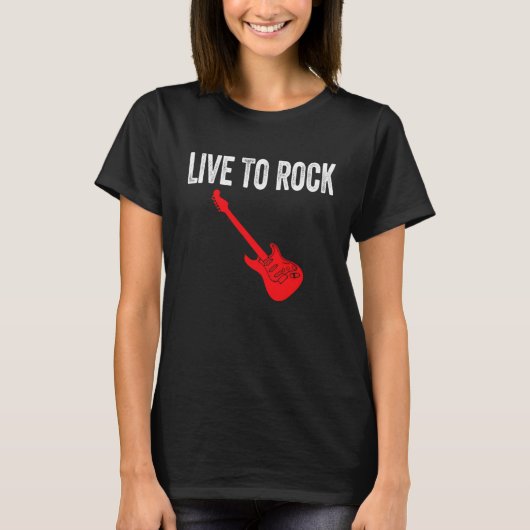 Live To Rock Red Electric Guitar Music Graphic Art Tシャツ (正面)