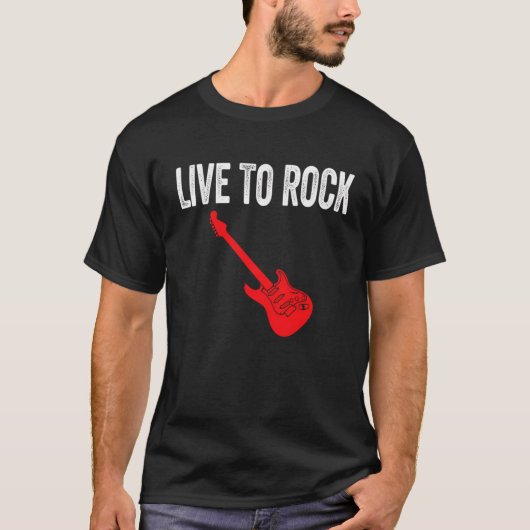 Live To Rock Red Electric Guitar Music Graphic Art Tシャツ (正面)