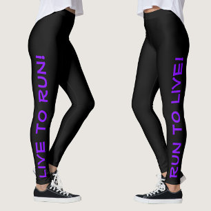 Live to Run! Run to Live! ブラック&パープルランニング レギンス