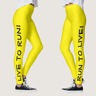 Live to Run! Run to Live! 鮮やか黄色 ランニング レギンス