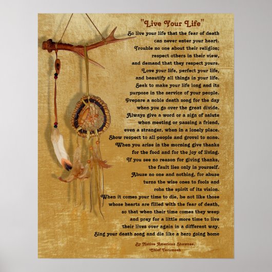 "Live Your Life"、Chief Tecumseh with/Dream-catcher ポスター (正面)