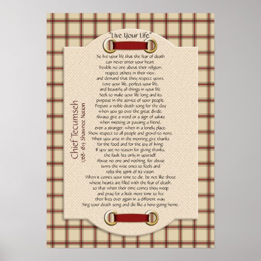 "Live Your Life" on plaid Chief Tecumseh ポスター (正面)