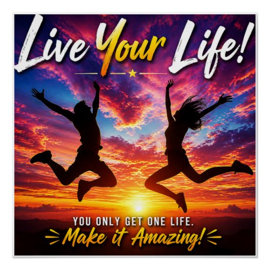 Live Your Life Sunset Inspirational Design ポスター (正面)