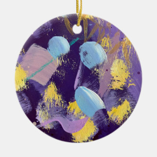 Lively blue, purple, and yellow abstract art セラミックオーナメント