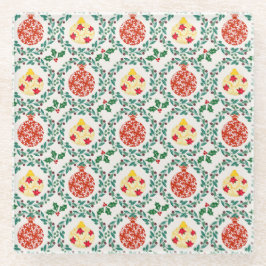 Lively Christmas Floral Coaster ガラスコースター