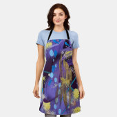 Lively purple, blue, and gold abstract art holiday エプロン (着用した状態)