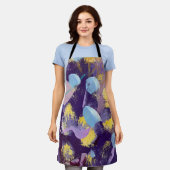 Lively Purple, Yellow, and Blue Abstract Art Apron エプロン (着用した状態)