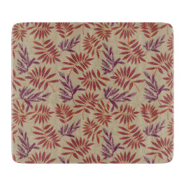 Lively Red and Purple Leaf Motifs on Neutral Beige カッティングボード
