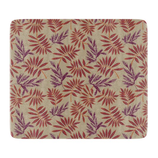 Lively Red and Purple Leaf Motifs on Neutral Beige カッティングボード (正面)