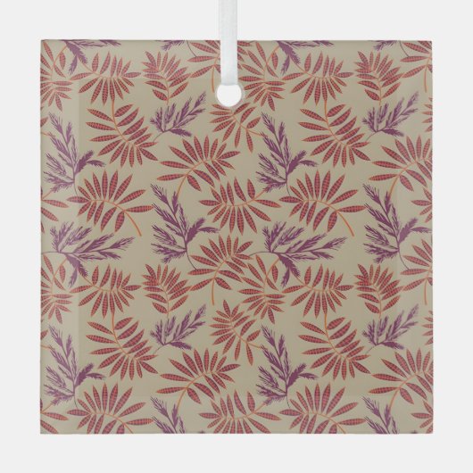 Lively Red and Purple Leaf Motifs on Neutral Beige ガラスオーナメント (正面)