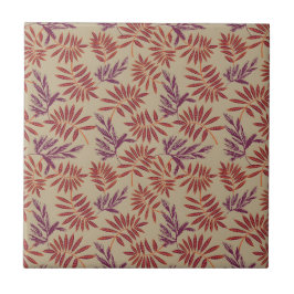 Lively Red and Purple Leaf Motifs on Neutral Beige タイル