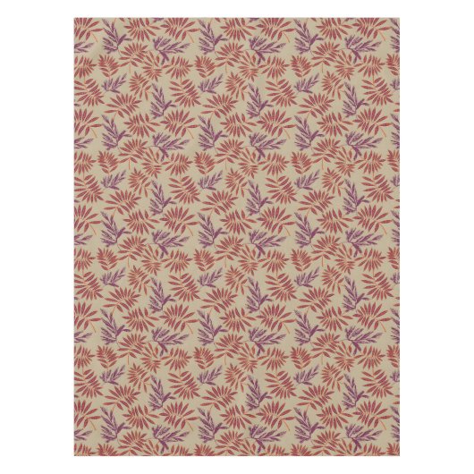 Lively Red and Purple Leaf Motifs on Neutral Beige テーブルクロス (正面)