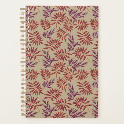 Lively Red and Purple Leaf Motifs on Neutral Beige プランナー手帳 (正面)