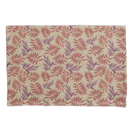 Lively Red and Purple Leaf Motifs on Neutral Beige 枕カバー