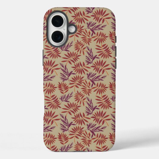 Lively Red and Purple Leaf Motifs on Neutral Beige Case-Mate iPhoneケース (裏面)