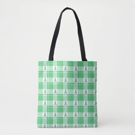 Liver Cancer Awareness Plaid Green Ribbon トートバッグ (正面)