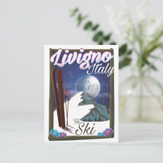 Livignoイタリアのスキー旅行ポスター ポストカード (スタンド正面)