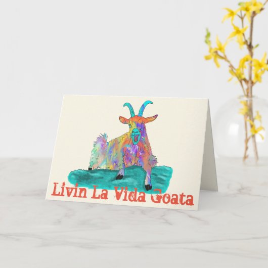 LivinのLaのVida Goataのおもしろいなわめくヤギのデザイン カード (黄色い花)