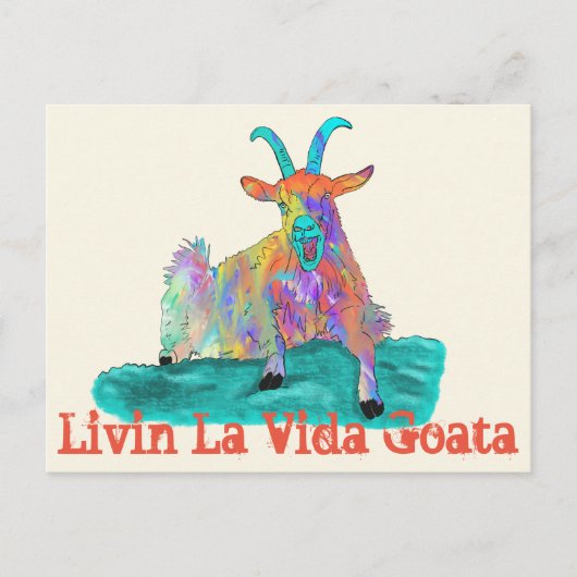LivinのLaのVida Goataのおもしろいなわめくヤギのデザイン ポストカード (正面)