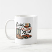 Livin' On That Blue Collar Dollar Patriotic Cowboy コーヒーマグカップ (左)