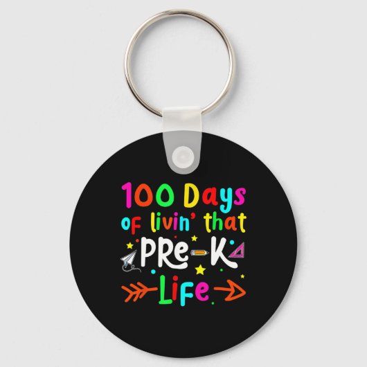 Living 100日の学校の前Kライフ先生少年 キーホルダー (正面)