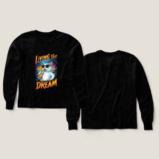 Living the Dream Cool Cat T-Shirt (デザイン 正面&背面)