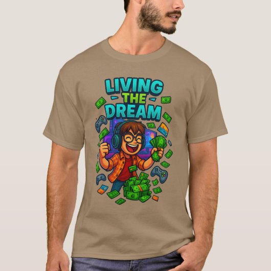Living the Dream – Gamer Money & Credit Card T-Shi Tシャツ (正面)