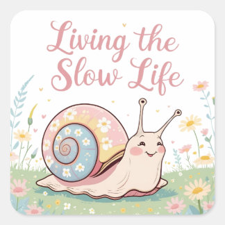 Living the Slow Life | Pastel Floral Snail スクエアシール