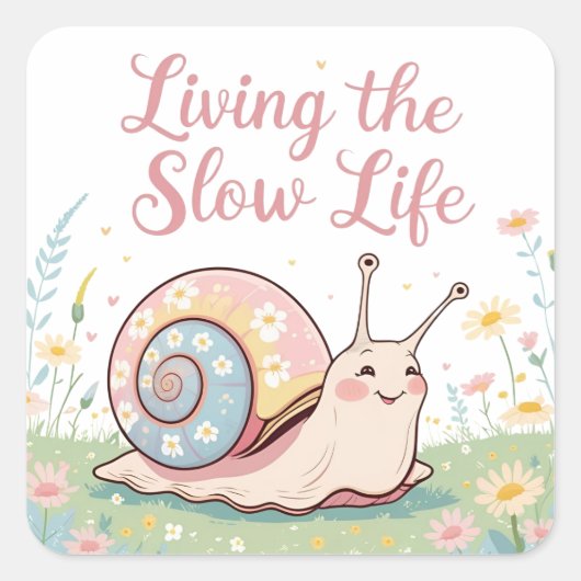 Living the Slow Life | Pastel Floral Snail スクエアシール (正面)