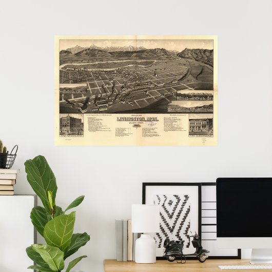 Livingston Montana 1883 Antique Panoramic Map ポスター (ホームオフィス)