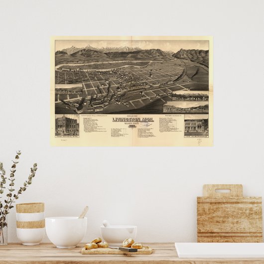 Livingston Montana 1883 Antique Panoramic Map ポスター (キッチン)