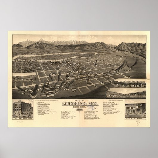 Livingston Montana 1883 Antique Panoramic Map ポスター (正面)