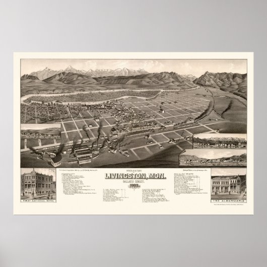 Livingston, MT Panoramic Map - 1884 ポスター (正面)